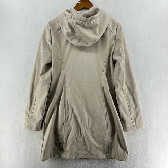 Calvin Klein Parka Jacket Women's S Beige Full Zip Faux Fur Lined Hooded Pocket - Picture 2 of 14